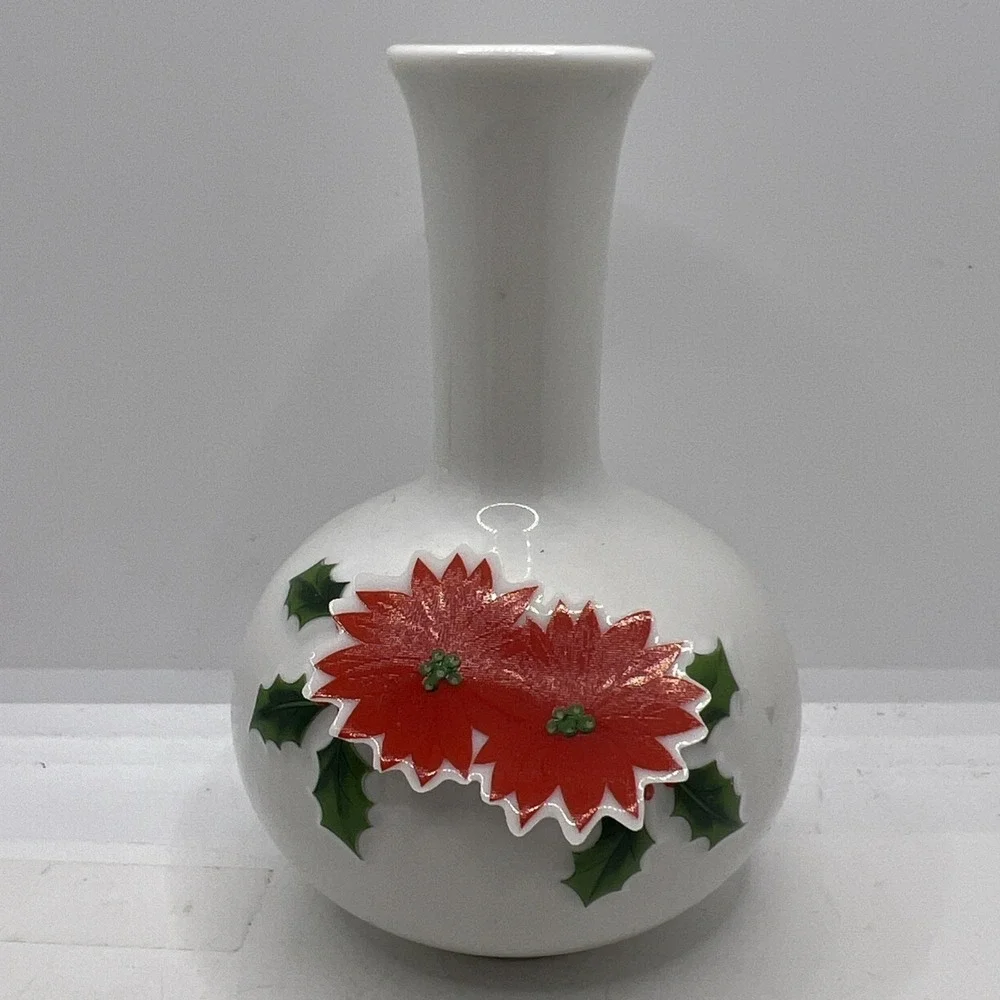 Holiday Bud‎ Vase 3D Poinsettias Vintage Made In Japan